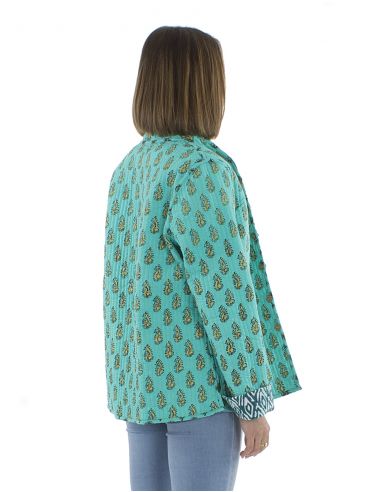 Chaqueta algodon reversible 2 estampados mangas largas