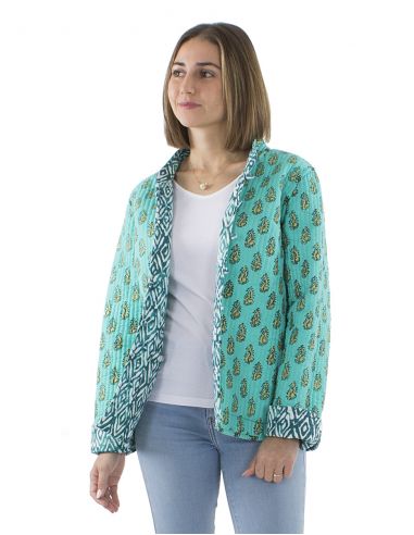 Chaqueta algodon reversible 2 estampados mangas largas
