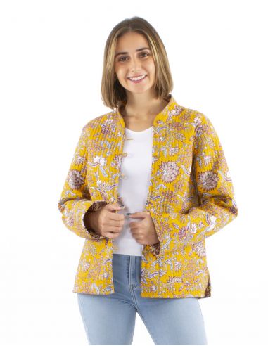 Chaqueta algodon reversible 2 estampados mangas largas