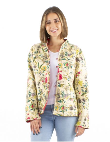 Chaqueta algodon reversible 2 estampados mangas largas