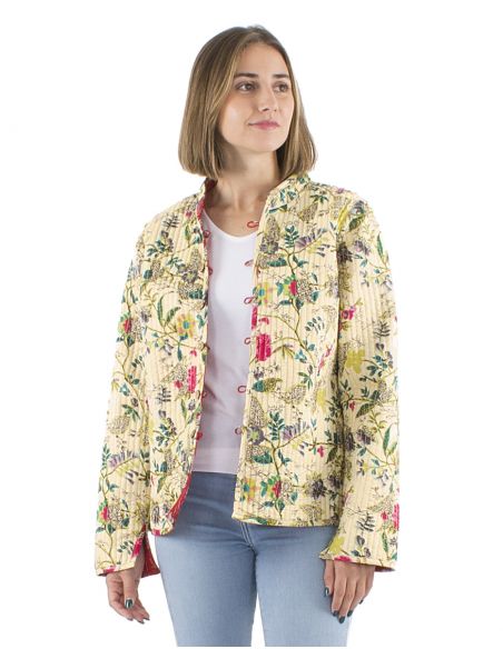 Chaqueta algodon reversible 2 estampados mangas largas