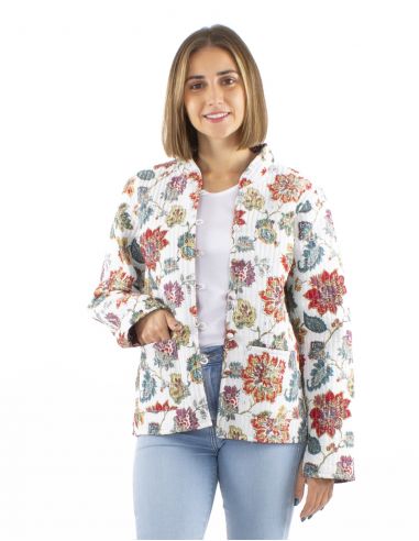 Chaqueta algodon reversible 2 estampados mangas largas