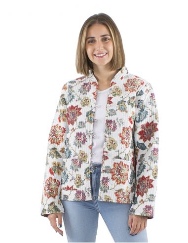 Chaqueta algodon reversible 2 estampados mangas largas