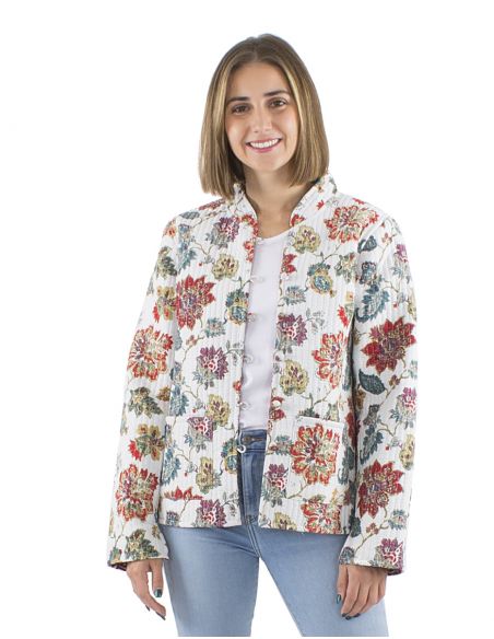 Chaqueta algodon reversible 2 estampados mangas largas