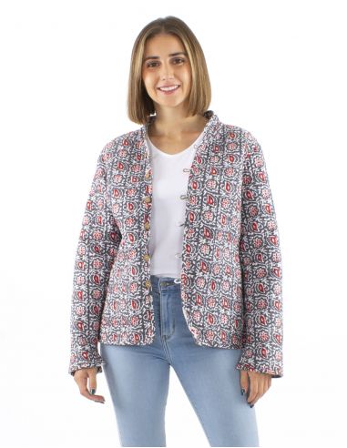 Chaqueta algodon reversible 2 estampados mangas largas