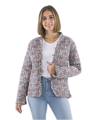 Chaqueta algodon reversible 2 estampados mangas largas