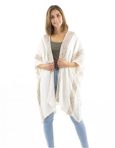 Chaqueta poncho algodon rustica sellos ajouree espalda y mangas