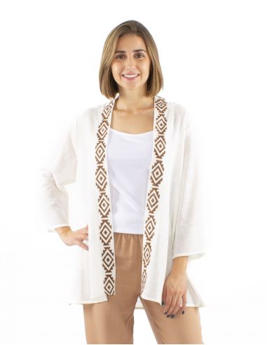 Chaqueta abierta algodon slub sellos