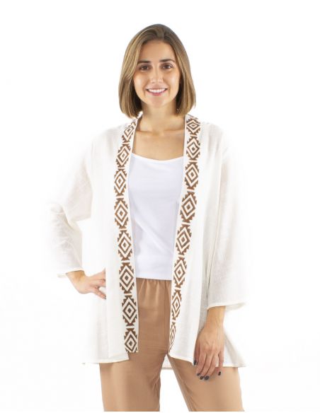 Chaqueta abierta algodon slub sellos