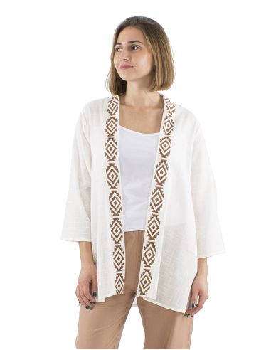 Chaqueta abierta algodon slub sellos