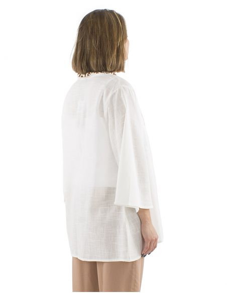 Chaqueta abierta algodon slub sellos