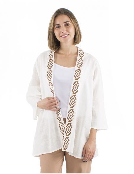 Chaqueta abierta algodon slub sellos