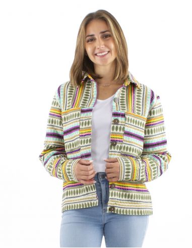 Chaqueta 70% algodon 28% acrilico 2% poliester hilo metalico Jacquard