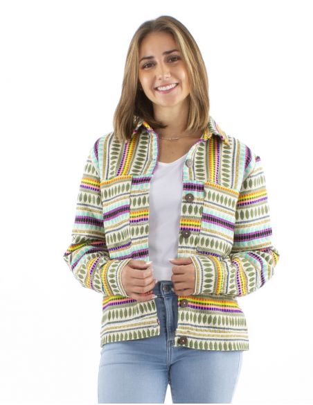 Chaqueta 70% algodon 28% acrilico 2% poliester hilo metalico Jacquard