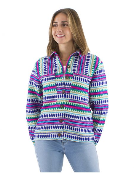 Chaqueta 70% algodon 28% acrilico 2% poliester hilo metalico Jacquard
