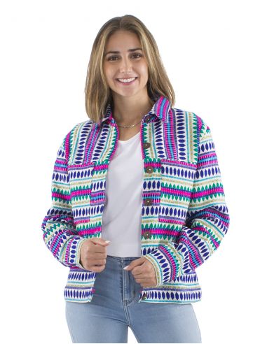 Chaqueta 70% algodon 28% acrilico 2% poliester hilo metalico Jacquard