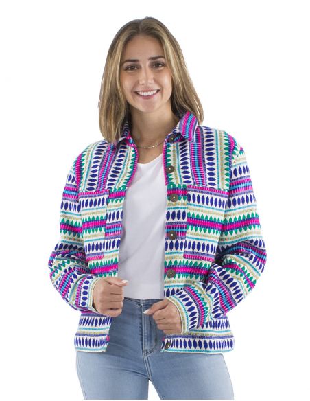 Chaqueta 70% algodon 28% acrilico 2% poliester hilo metalico Jacquard