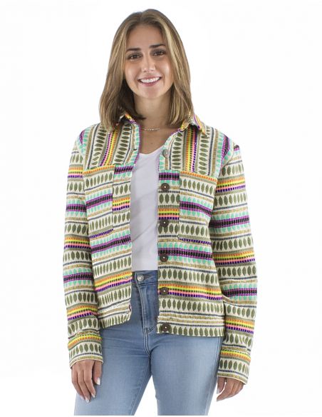 Chaqueta 70% algodon 28% acrilico 2% poliester hilo metalico Jacquard
