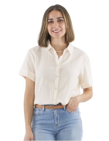 Blusa algodon mousse lisa con botones mangas cortas