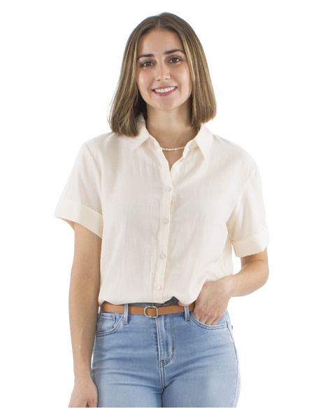 Blusa algodon mousse lisa con botones mangas cortas
