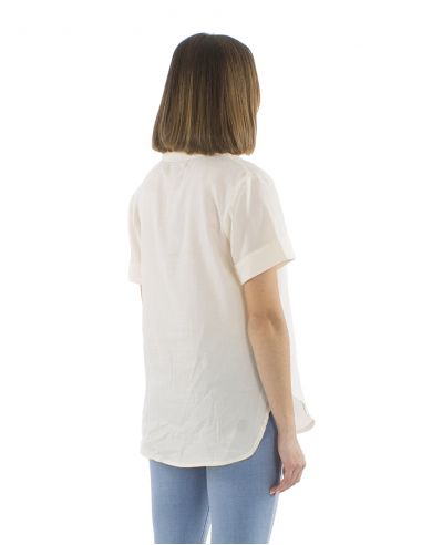 Blusa algodon mousse lisa con botones mangas cortas