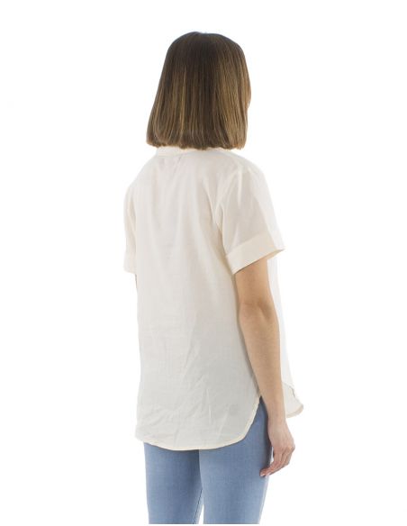 Blusa algodon mousse lisa con botones mangas cortas