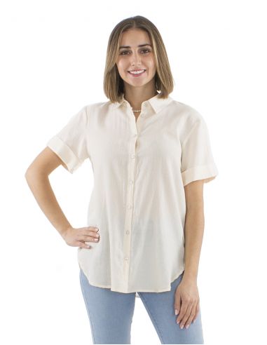 Blusa algodon mousse lisa con botones mangas cortas