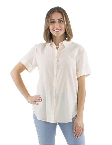 Blusa algodon mousse lisa con botones mangas cortas