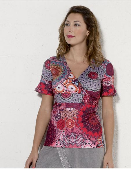 Camiseta 95% poliester 5% elastano mangas cortas estampado kale