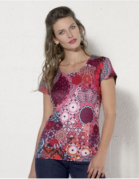 Camiseta 95% poliester 5% elastano mangas cortas estampado kale