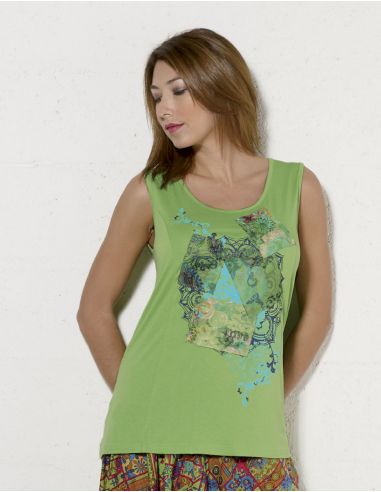 Camiseta 95% viscosa 5% elastano patch sin mangas 