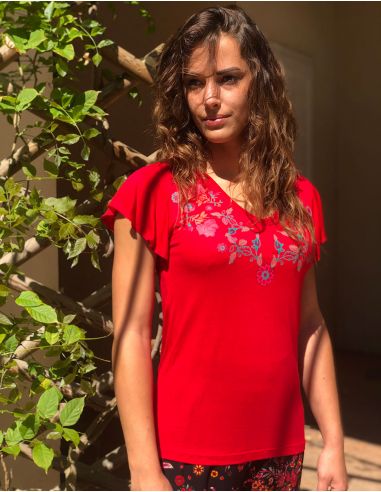 Camiseta 95% viscosa 5%elastano mangas cortas estampado 