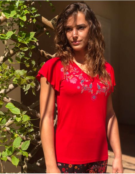 Camiseta 95% viscosa 5%elastano mangas cortas estampado 