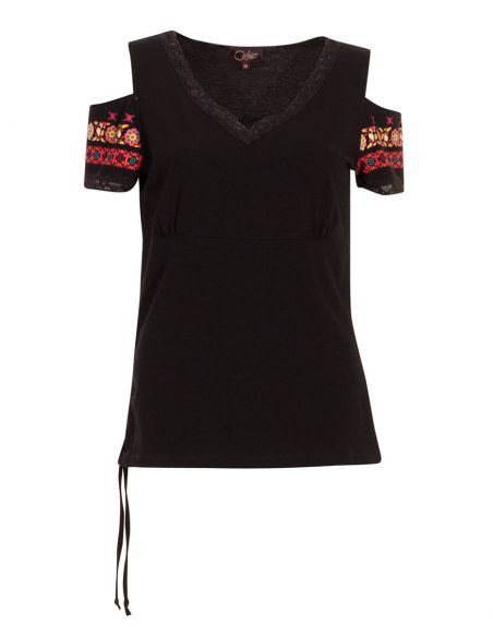 Camiseta 97% algodon 3% elastano mangas hombros desnudos