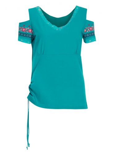 Camiseta 97% algodon 3% elastano mangas hombros desnudos