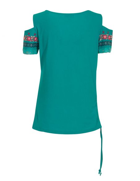 Camiseta 97% algodon 3% elastano mangas hombros desnudos