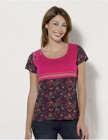 Camiseta 97% algodon 3% elastano mangas cortas estampado funky