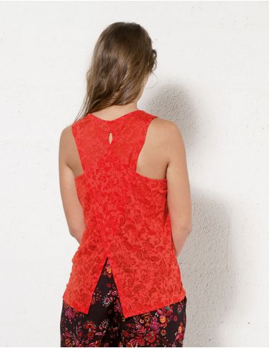 Camiseta 60% algodon 40% poliester devore con estampado sin mangas 