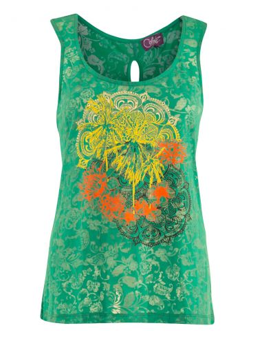 Camiseta 60% algodon 40% poliester devore con estampado sin mangas 