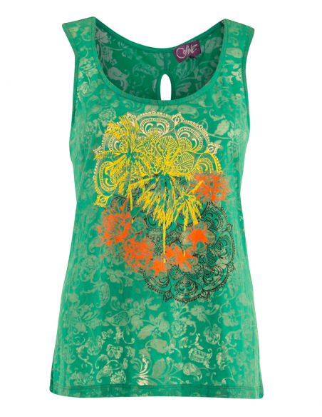 Camiseta 60% algodon 40% poliester devore con estampado sin mangas 