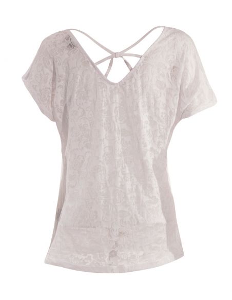 Camiseta 60% algodon 40% poliester devore con estampado mangas cortas 