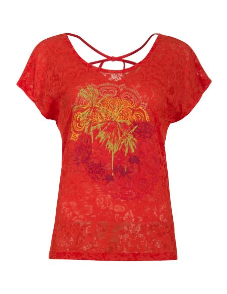 Camiseta 60% algodon 40% poliester devore con estampado mangas cortas 