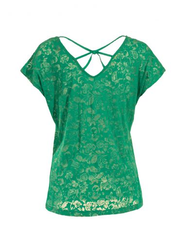 Camiseta 60% algodon 40% poliester devore con estampado mangas cortas 