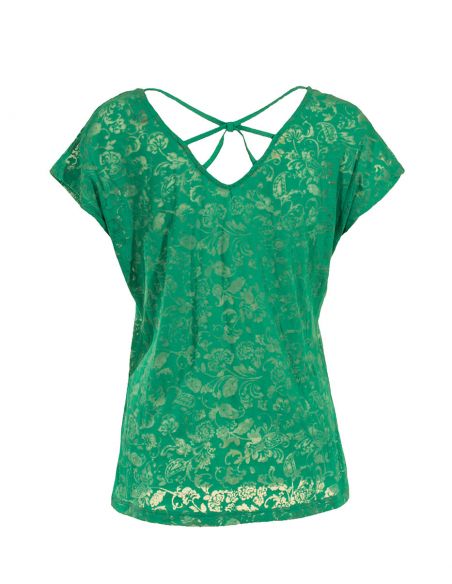 Camiseta 60% algodon 40% poliester devore con estampado mangas cortas 