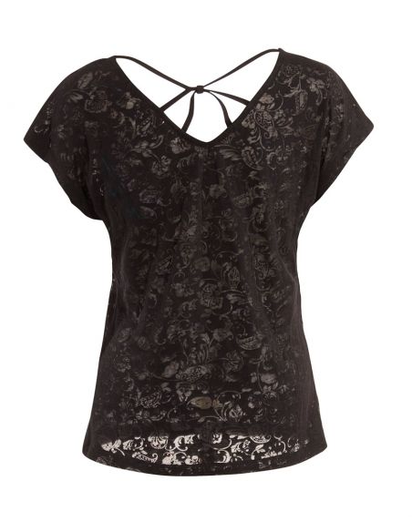 Camiseta 60% algodon 40% poliester devore con estampado mangas cortas 