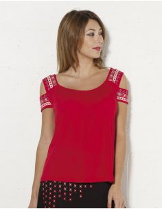 Camiseta 95% viscosa 5% elastano hombros desnudos