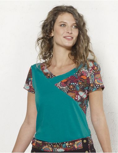 Camiseta 97% algodon 3% elastano mangas cortas estampado malaga