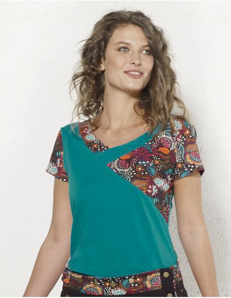 Camiseta 97% algodon 3% elastano mangas cortas estampado malaga