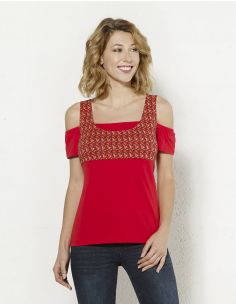 Camiseta 97% algodon 3% elastano mangas cortas estampado eventail