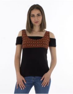 Camiseta 97% algodon 3% elastano mangas cortas estampado eventail 2